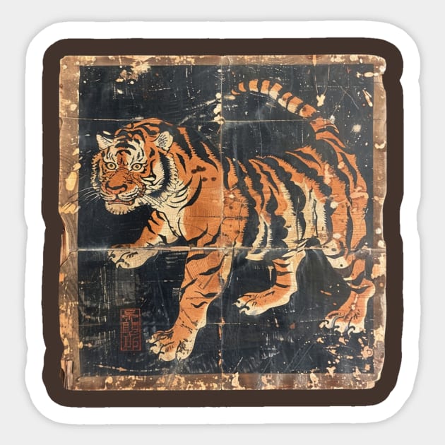 TIGER VINTAGE WOODBLOCK PRINT Sticker by SHAKIR GAUTAMA 